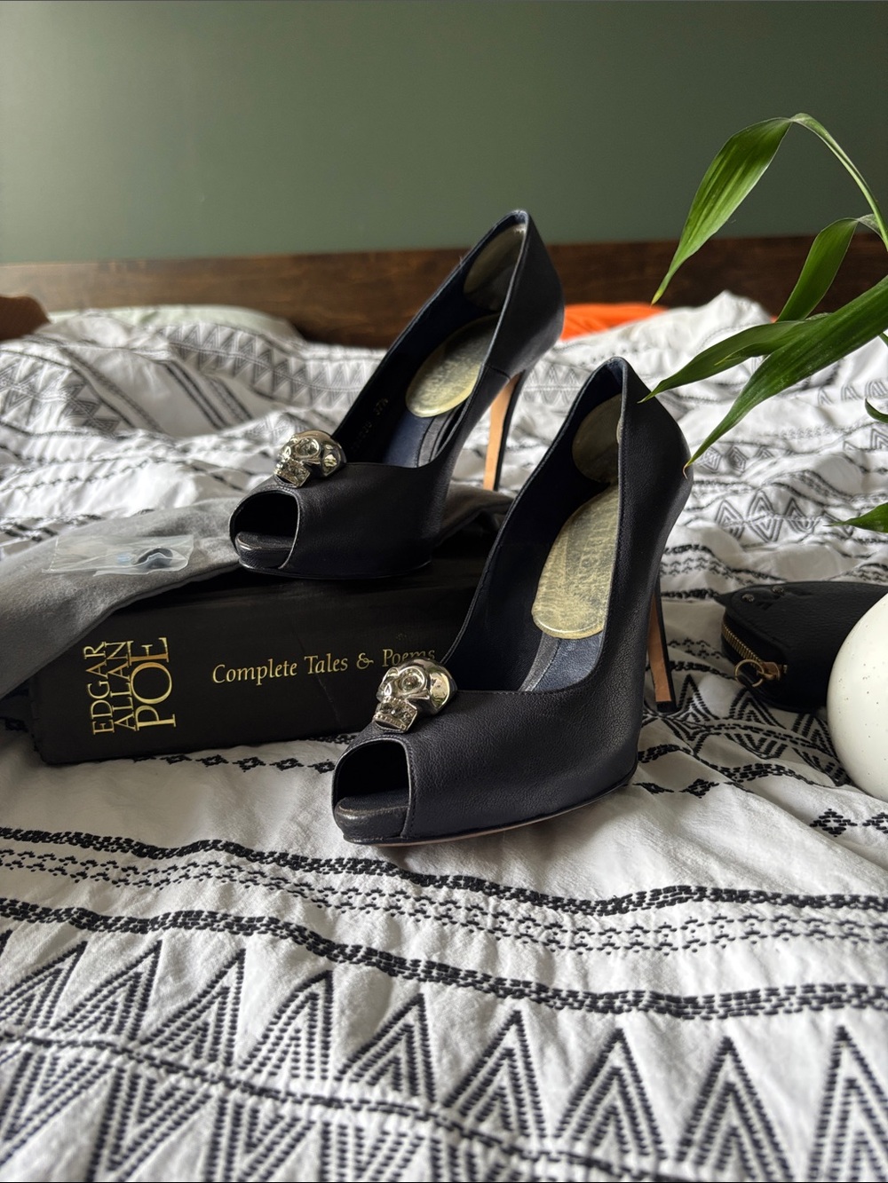Alexander McQueen Skull Peep-Toe Heels Navy Blue 🔥🔥🖤💀🖤 7.5